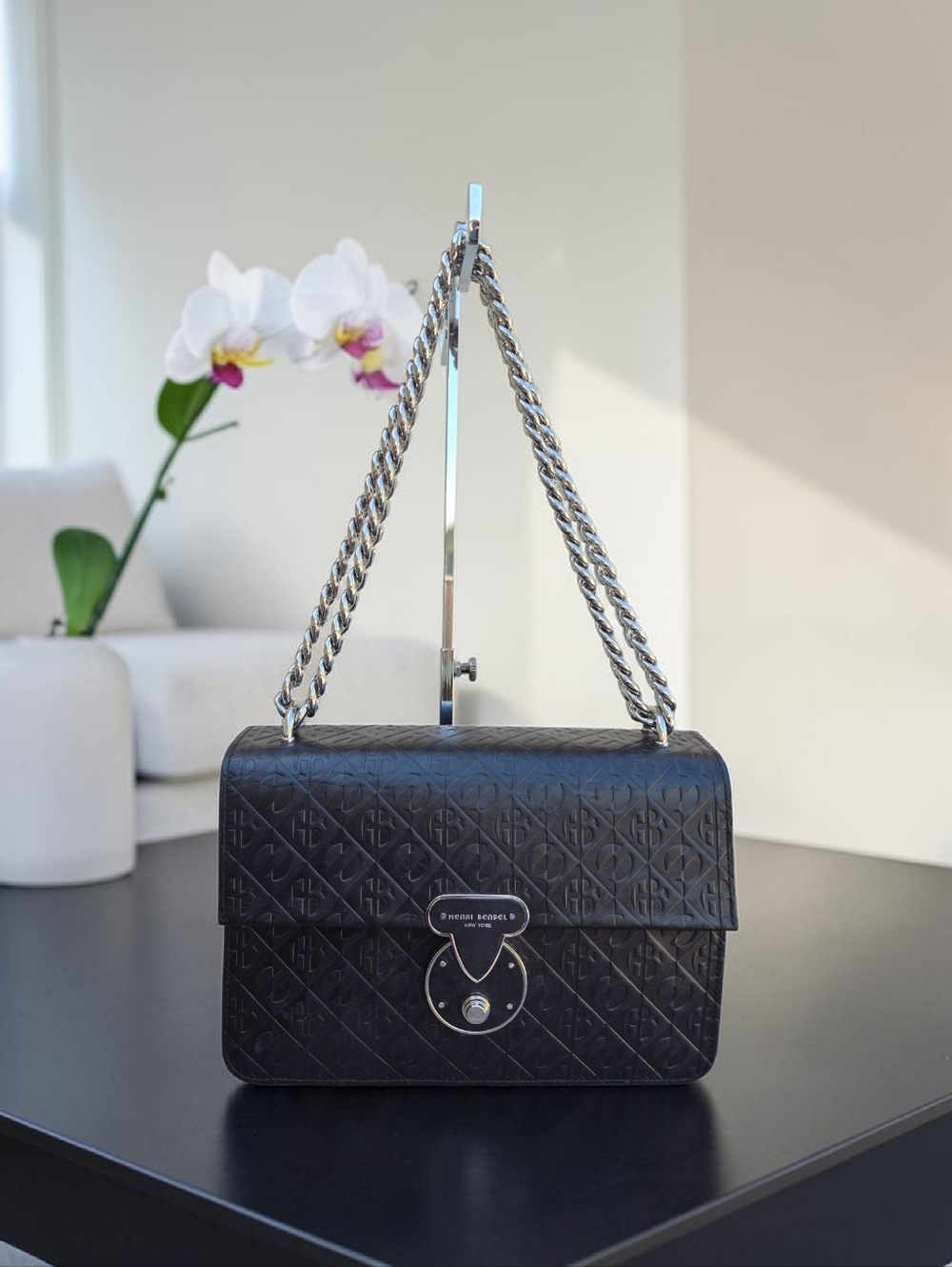 Henri Bendel Warren Street Black Leather Crossbody Shoulder Bag NWOT